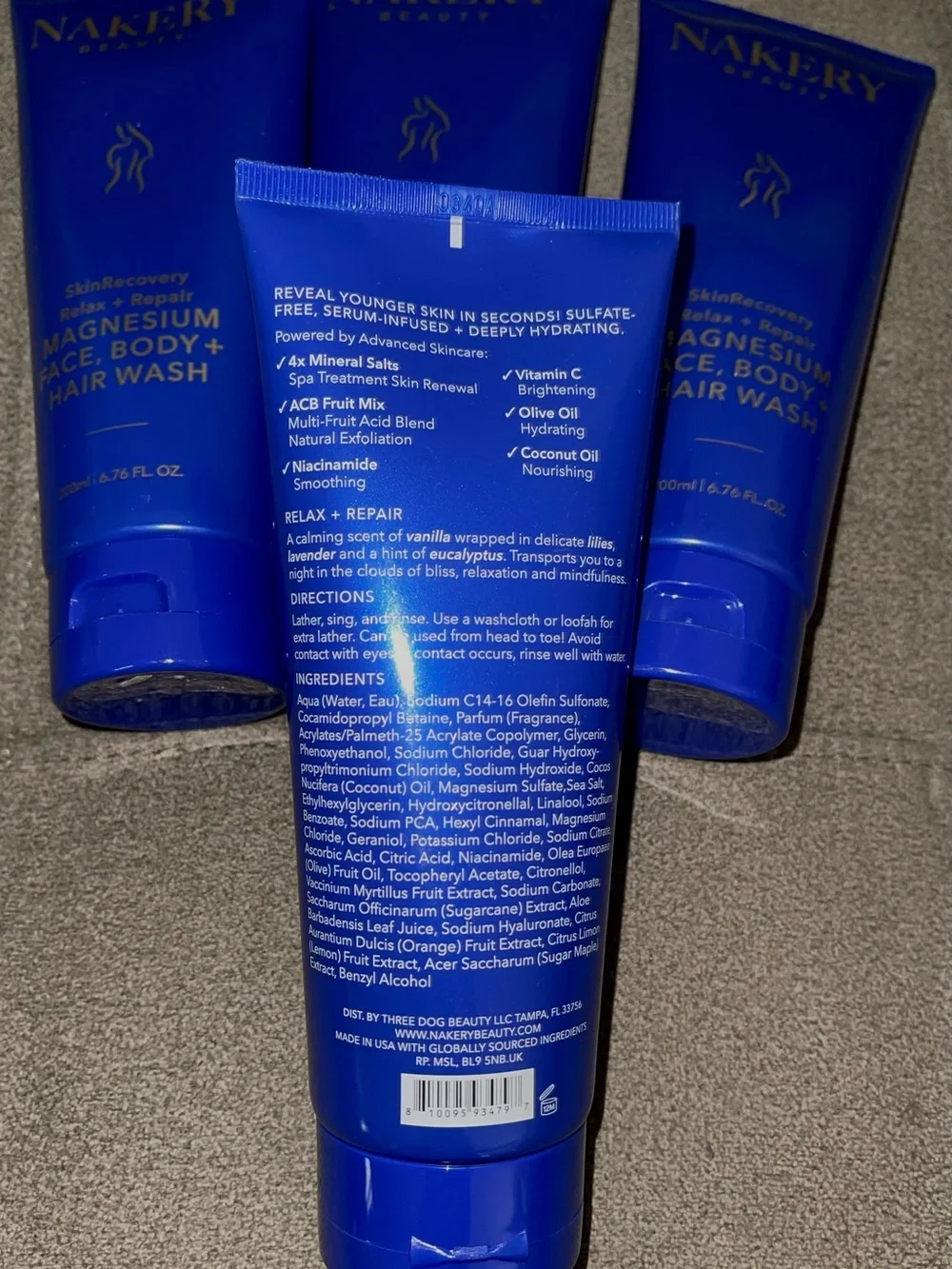 Nakery Beauty SkinRecovery Magnesium Wash Bundle of 4 NEW